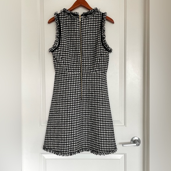 Kate Spade NWT Houndstooth Sheath Dress Sleeveless Fringe Trim Chic Tweed - Picture 4 of 9